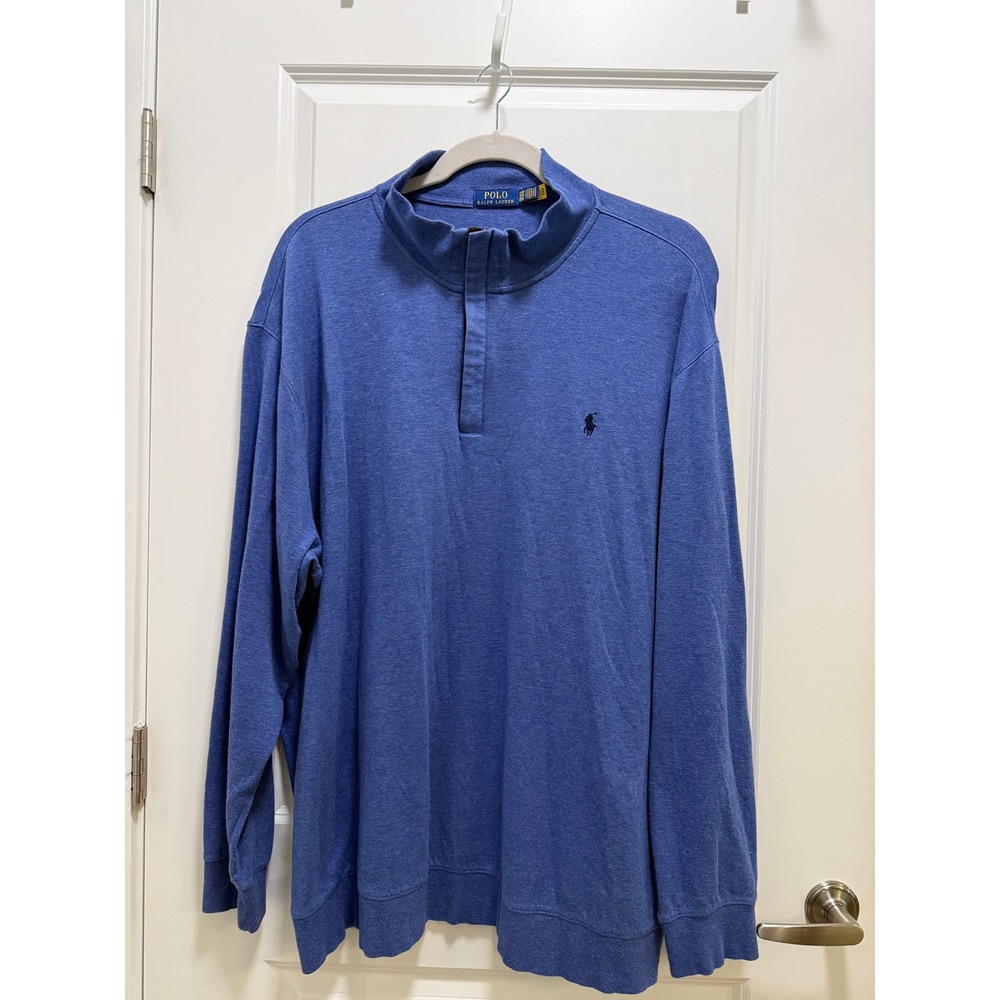 Polo Ralph Lauren Mens 2XB Heather Blue Quarter Zip Pullover Pony Logo Sweater